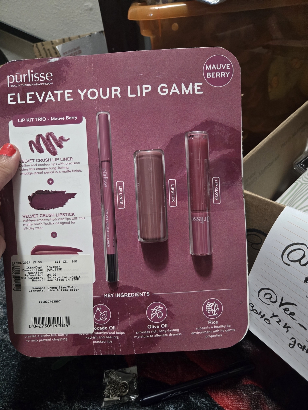 purlisse Mauve Berry Lip Kit Trio — Lip Liner, Lipstick & Gloss